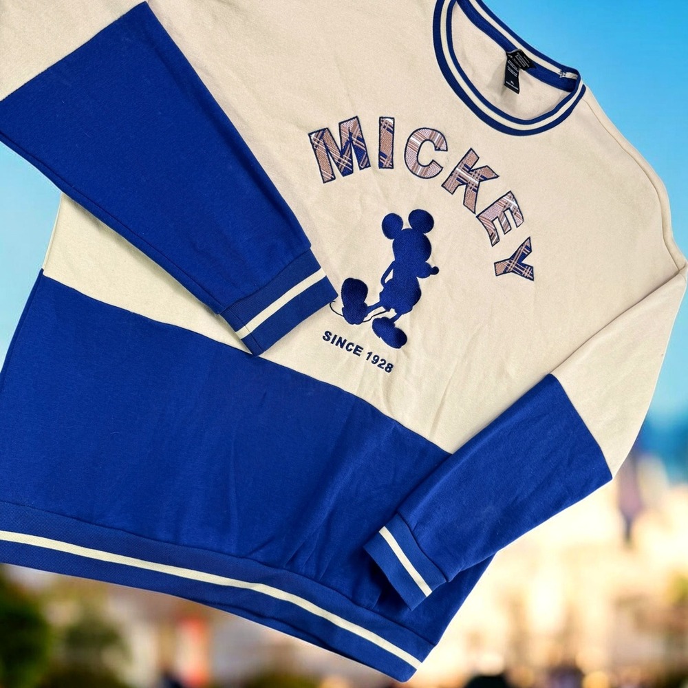 Disney Our Universe‎ Sweatshirt Men XL Blue Cream Mickey Mouse Color block